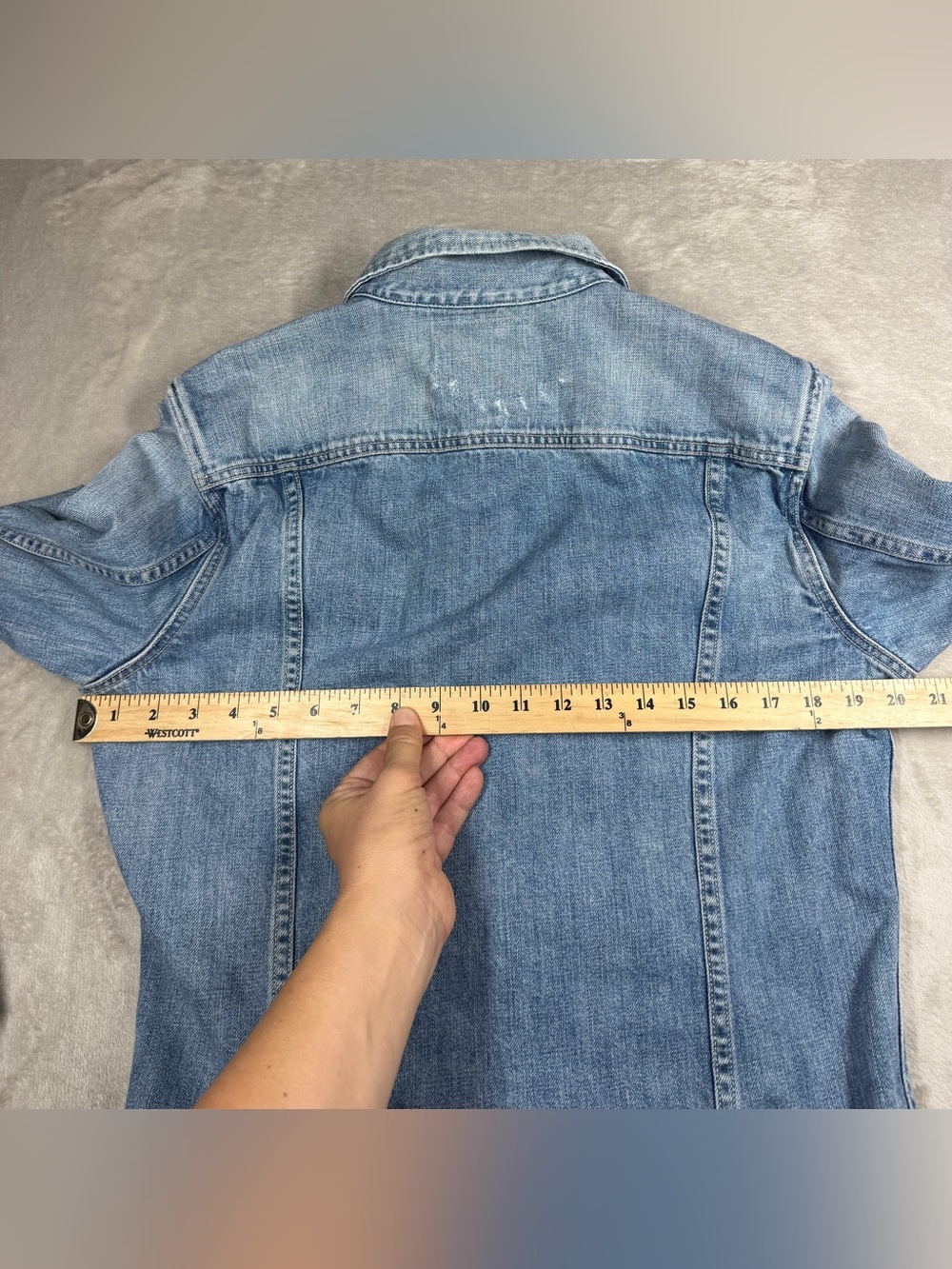All Saints Men’s 100% Cotton Distressed Denim Blue Jean Button Jacket Size M - Picture 15 of 17